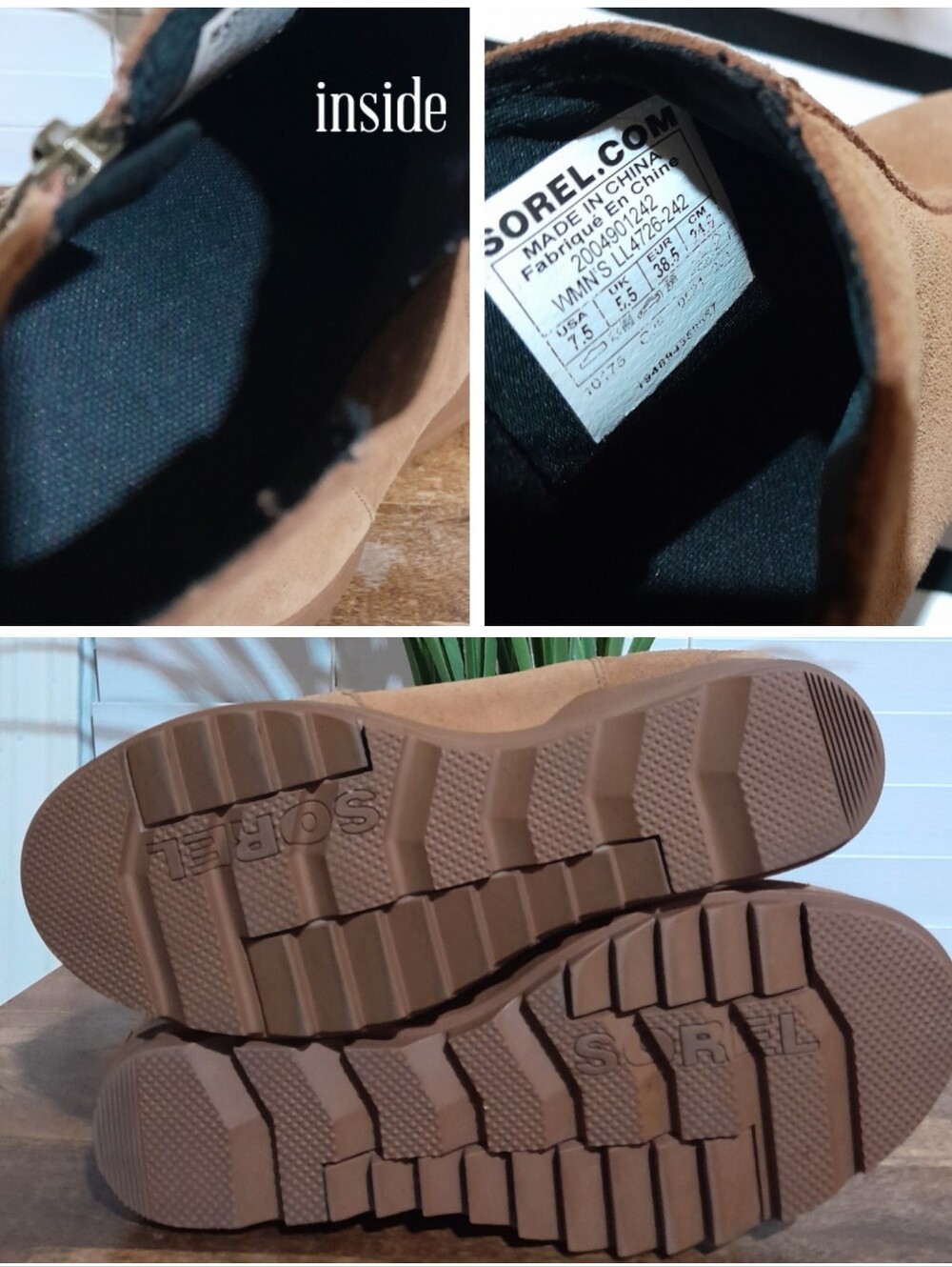 Sorel Evie brown suede/leather slip on side zip shoes women's Sz 7.5 - Picture 5 of 7